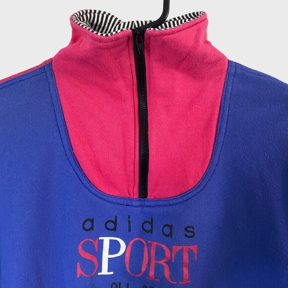 Vintage Adidas Sports Sweatshirt Blue/Pink Women's Medium Quarter-Zip Pullover - Picture 5 of 13